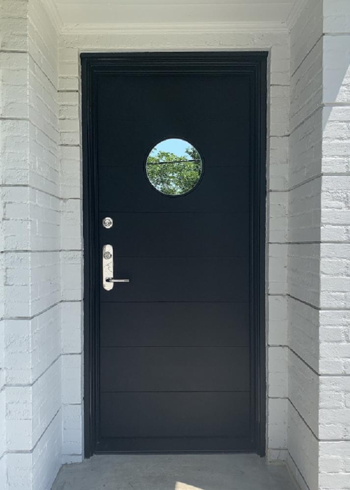 Flush Iron Door with Grooves and Round Window 2