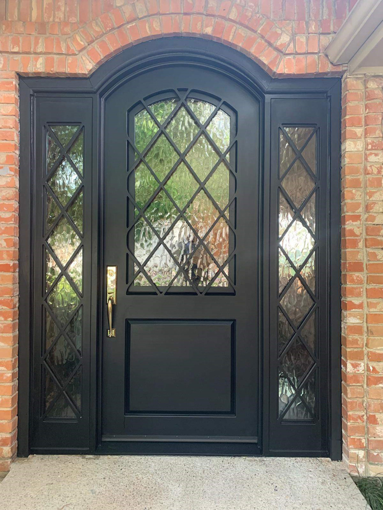 Custom Shape Iron Door and Sidelites with Diamond Pattern