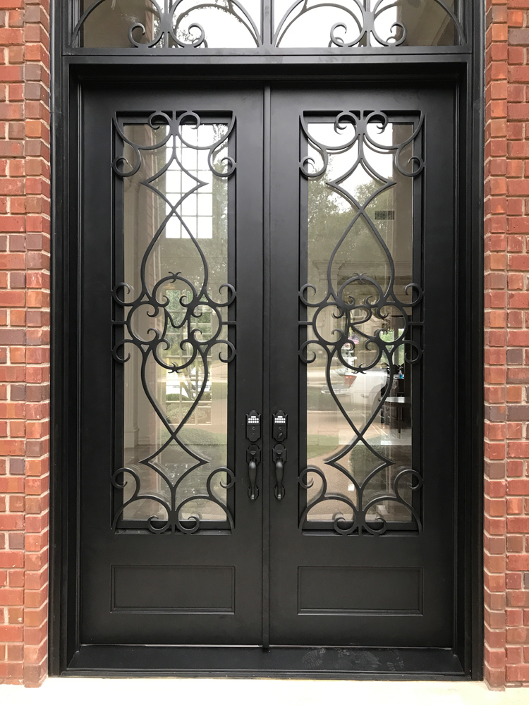Entry Iron Door with Initials in Scrollwork