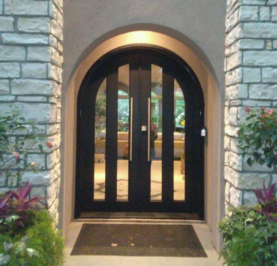 Radius Double Iron Doors with 2 Vertical Windows